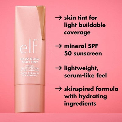 e.l.f. Halo Glow Skin Tint Foundation Mineral SPF 50 8 Medium Neutral 1 fl oz - Imperfect Box
