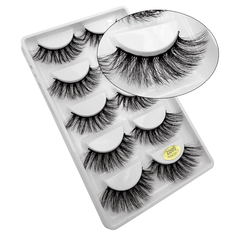 5 Pairs Multipack 3D Mink Lashes False Eyelashes Handmade Wispy Fluffy Long Lashes Natural Eye Makeup Tools Eye Lashes G806