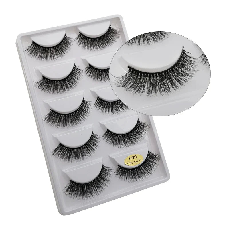 5 Pairs Multipack 3D Mink Lashes False Eyelashes Handmade Wispy Fluffy Long Lashes Natural Eye Makeup Tools Eye Lashes G806