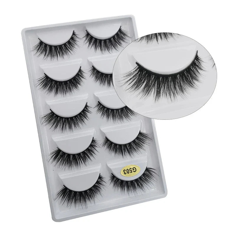 5 Pairs Multipack 3D Mink Lashes False Eyelashes Handmade Wispy Fluffy Long Lashes Natural Eye Makeup Tools Eye Lashes G806