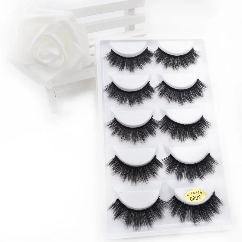 5 Pairs Multipack 3D Mink Lashes False Eyelashes Handmade Wispy Fluffy Long Lashes Natural Eye Makeup Tools Eye Lashes G806